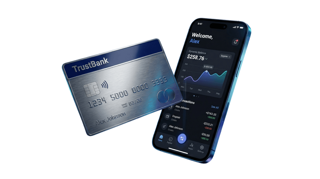 Trust Bank Mobile App Dashboard showing savings goals